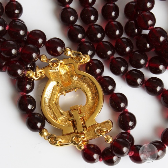 Nolan Miller Necklace Multistrand Red Glass Beads Rhinestones Clasp Vintage 80s - Picture 9 of 10